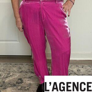 L'AGENCE | Hot Pink Velvet Flared Lane Trouser High Rise Size 10